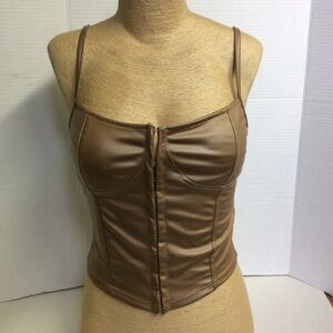 Chocolate Tan Pleather Corset eyelet Closure Top